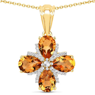 Quintessence Gemstone Necklace Genuine Madeira Citrine and White Topaz 2.46 Carat .925 Sterling Silver Pendant